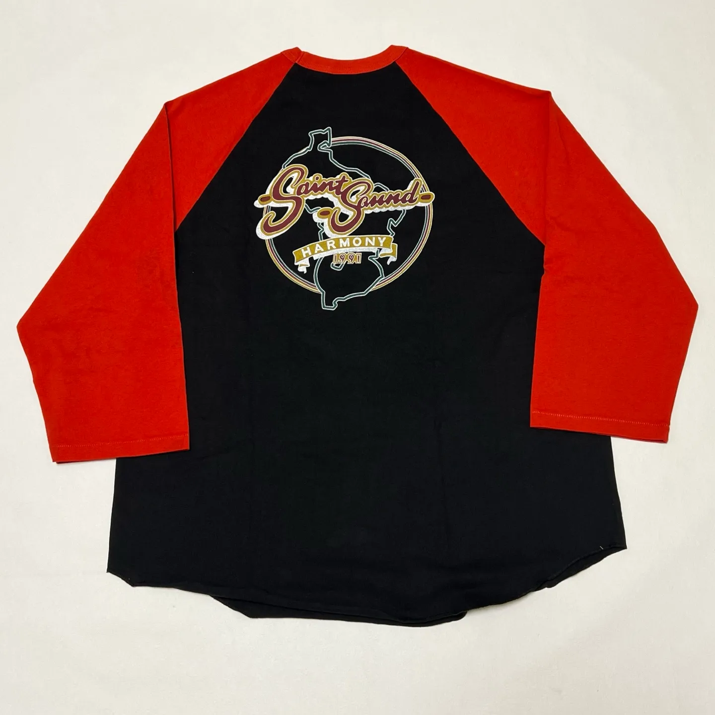 SAINT Mxxxxxx × LASTMAN LM_SS TEE/SNT NOISE/BLK Jesus horn sleeve color block TEE Black and red S-XL LAST MAN co-branded model Customized accessories Completely matched Horn sleeve color block Unlocked design Natural rewinding after washing Unique and handsome Top printing technology Undifferentiated restoration Cylindrical side seam fabric technology Top purchasing level
